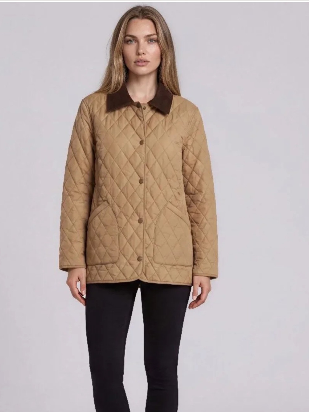 Hunter Quilted Tan Utility Jacket with Dark Brown Collar
